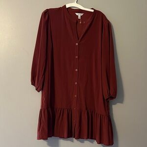 Nine West Burnt orange Button-Front Ruffle-Hem Midi Dress